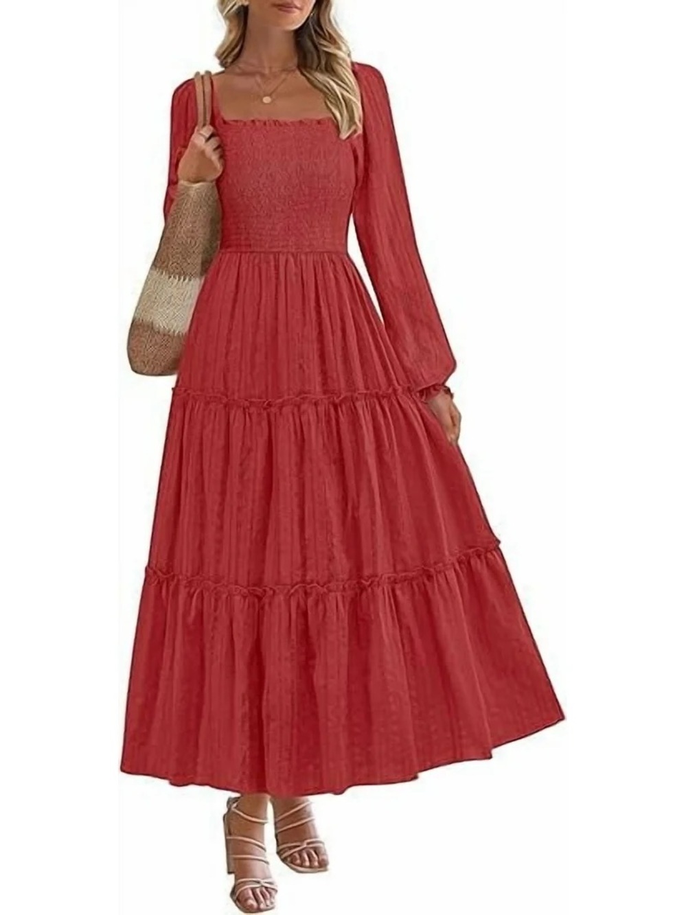 PrettyGarden Women's Cottage Core Floral Boho Long Sleeve Smock Maxi Dress Large
